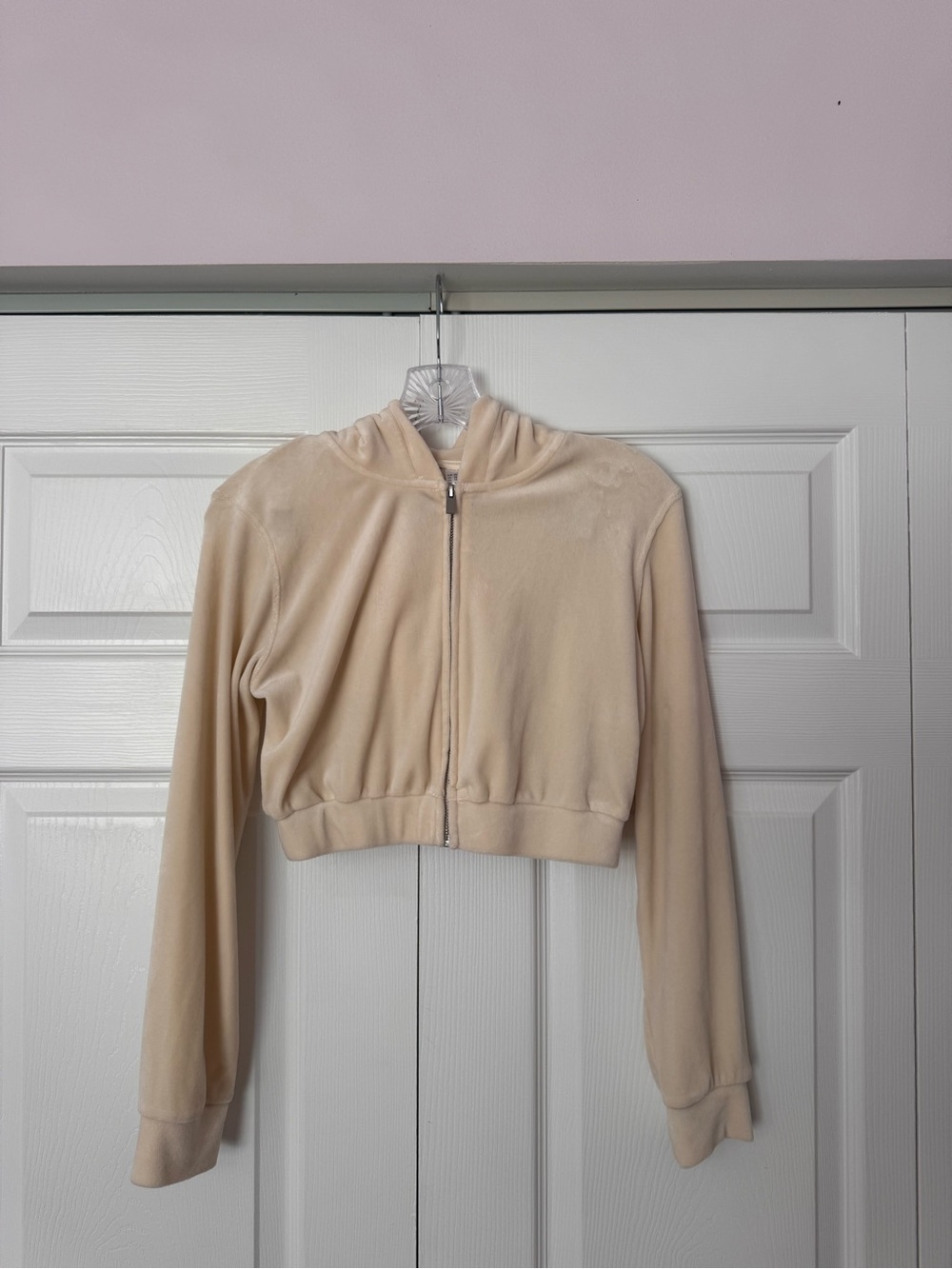 H&M Cropped Hooded Zip-Up Jacket - Cream